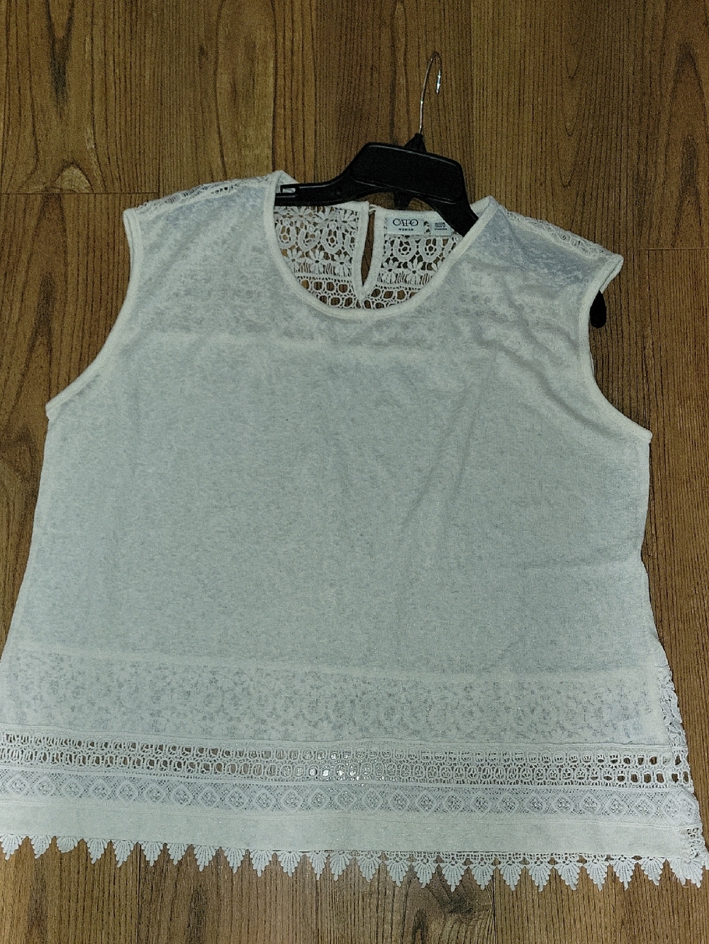 Cato Cream Lace-Back Crochet Hem Tank Top